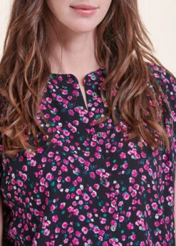 Chemise Noire à Fleurs Col Mao Manches Courtes -Mode Soldes Boutique FH CH SILVIA F 700 6