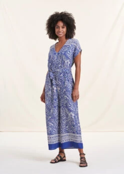 Combinaison Fluide Bleue Manches Courtes Imprimé Fleuri -Mode Soldes Boutique FH CO SEDONA M 1541 1