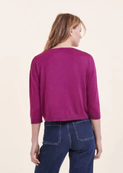 Gilet Court Violet Manches Longues Col V -Mode Soldes Boutique FH GI MANELE A 1488 b