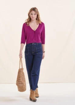 Gilet Court Violet Manches Longues Col V -Mode Soldes Boutique FH GI MANELE A 1488 c