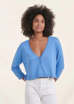 Gilet Court Bleu Manches Longues Col V