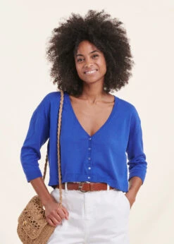 Gilet Court Bleu Roi Manches Longues Col V