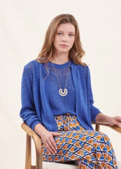 Gilet Bleu Marine Manches Longues Encolure Ronde