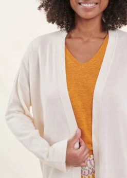 Gilet écru Mi-long Coton Biologique -Mode Soldes Boutique FH GI VELOUTE A 703 6
