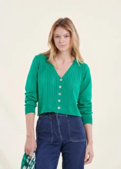 Gilet Court Vert Col V