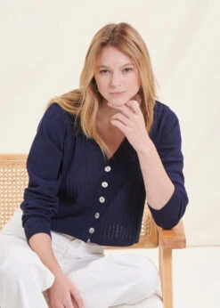 Gilet Court Bleu Marine Col V