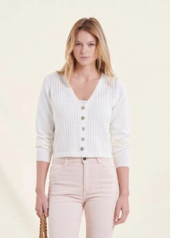 Gilet Court Blanc Col V