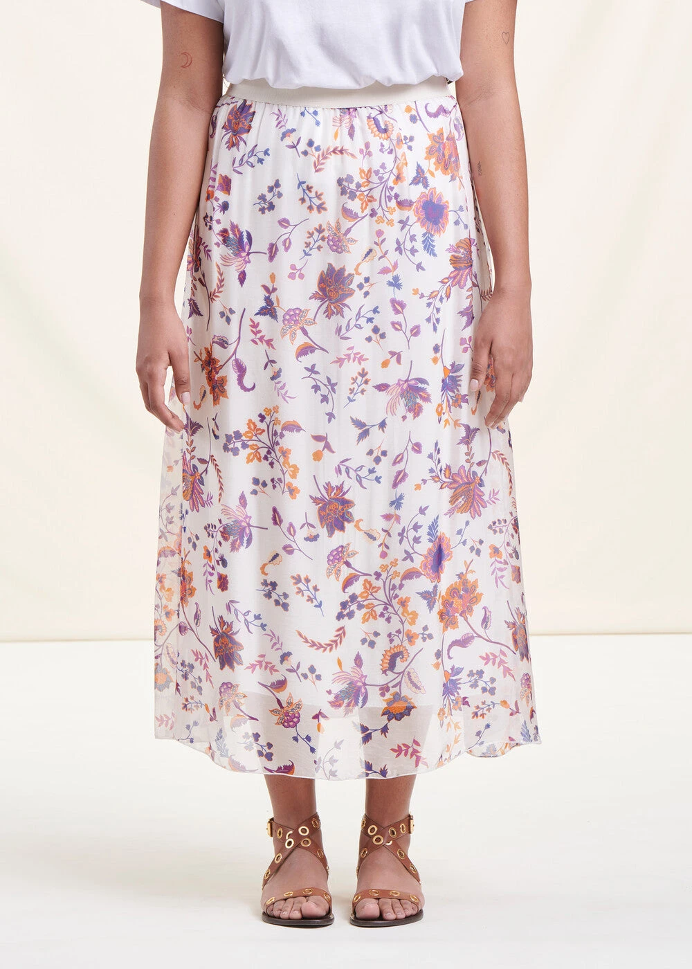 Jupe Longue Fluide écrue Fleurie Taille élastique 5 Jupe Longue Fluide écrue Fleurie Taille élastique – Image 3