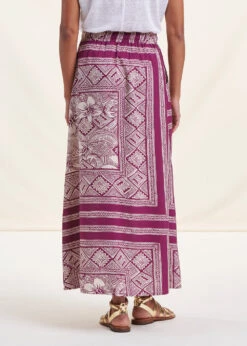 Jupe Longue Violette Fluide Imprimé Foulard -Mode Soldes Boutique FH JU SEDRA F 1488 b