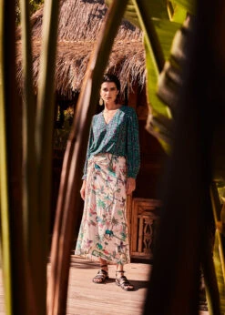 Jupe Mi-longue écrue Drapée Imprimée Avec Taille élastique -Mode Soldes Boutique FH JU SUBLIM U 703 0