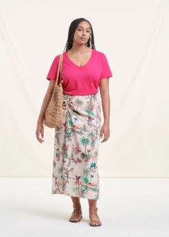 Jupe Mi-longue écrue Drapée Imprimée Avec Taille élastique