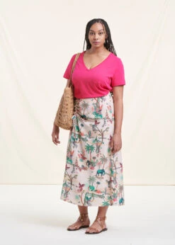 Jupe Mi-longue écrue Drapée Imprimée Avec Taille élastique -Mode Soldes Boutique FH JU SUBLIM U 703 c