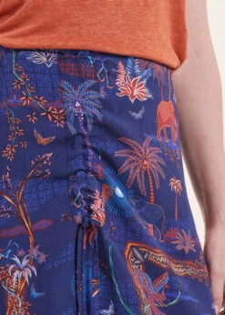 Jupe Mi-longue Bleue Drapée Imprimée Avec Taille élastique -Mode Soldes Boutique FH JU SUBLIM U 722 6