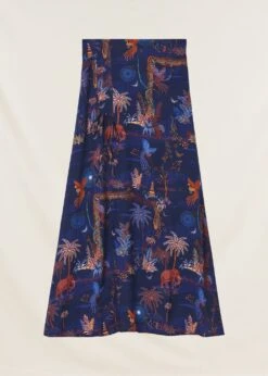 Jupe Mi-longue Bleue Drapée Imprimée Avec Taille élastique -Mode Soldes Boutique FH JU SUBLIM U 722 7