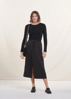 Jupe Mi-longue Fluide Noire -Mode Soldes Boutique FH JU VAMILA 700 c