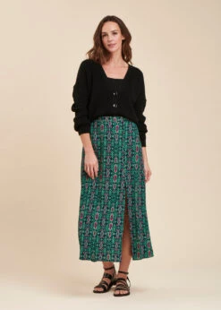 Jupe Longue Ample Bohème Verte Imprimé Ethnique Taille élastique