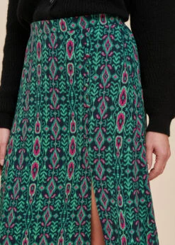 Jupe Longue Ample Bohème Verte Imprimé Ethnique Taille élastique -Mode Soldes Boutique FH JU VILIAM G 709 6