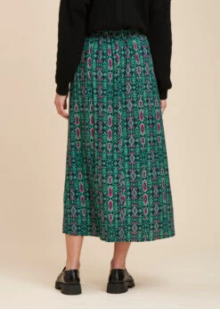 Jupe Longue Ample Bohème Verte Imprimé Ethnique Taille élastique -Mode Soldes Boutique FH JU VILIAM G 709 b