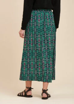 Jupe Longue Ample Bohème Verte Imprimé Ethnique Taille élastique -Mode Soldes Boutique FH JU VILIAM G 709 d