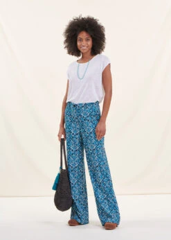 Pantalon Large Bleu Taille Haute Imprimé -Mode Soldes Boutique FH PA BLANDIN F 805 c