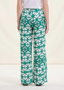 Pantalon Large Vert Chlorophylle En Lin à Taille Haute Tie & Dye -Mode Soldes Boutique FH PA BLANDIN M 1549 b