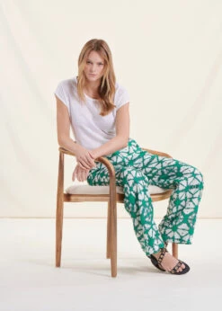 Pantalon Large Vert Chlorophylle En Lin à Taille Haute Tie & Dye -Mode Soldes Boutique FH PA BLANDIN M 1549 c