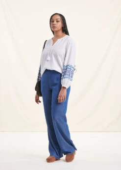 Pantalon Fluide Bleu Denim En Lyocell
