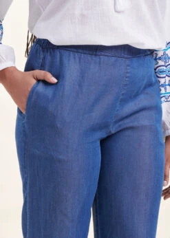 Pantalon Fluide Bleu Denim En Lyocell -Mode Soldes Boutique FH PA LIO J 848 6