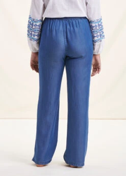 Pantalon Fluide Bleu Denim En Lyocell -Mode Soldes Boutique FH PA LIO J 848 b
