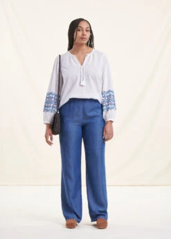 Pantalon Fluide Bleu Denim En Lyocell -Mode Soldes Boutique FH PA LIO J 848 c