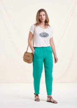 Pantalon Cigarette Vert Chlorophylle En Lin -Mode Soldes Boutique FH PA SNOOP R 1549 c