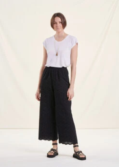 Pantalon Droit Noir En Broderie Anglaise Taille élastique -Mode Soldes Boutique FH PA VANZAC R 700 c