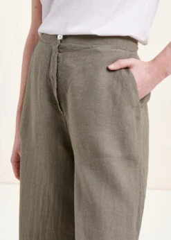 Pantalon Ample Kaki En Lin -Mode Soldes Boutique FH PA VROUM L 739 6