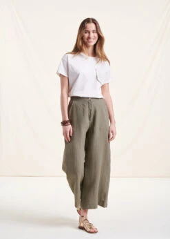 Pantalon Ample Kaki En Lin -Mode Soldes Boutique FH PA VROUM L 739 c