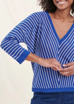 Pull Rayé Bleu Roi Manches 3/4 Col V 11 Pull Rayé Bleu Roi Manches 3/4 Col V -Mode Soldes Boutique FH PU DANAEE R 1581 6