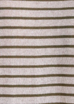 Pull Rayé Kaki Manches 3/4 Col V -Mode Soldes Boutique FH PU DANAEE R 261 d