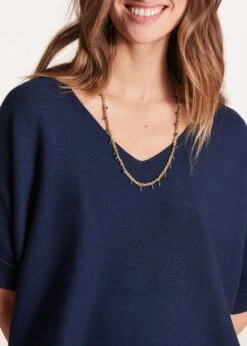 Pull Bleu Marine Manches Courtes Col V -Mode Soldes Boutique FH PU DELTA R 608 6