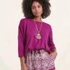Pull Violet En Coton Biologique Manches 3/4 Oversize -Mode Soldes Boutique FH PU SELFIX A 1488 1