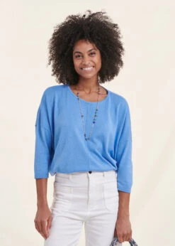 Pull Bleu En Coton Biologique Manches 3/4 Oversize