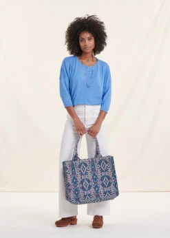 Pull Bleu En Coton Biologique Manches 3/4 Oversize -Mode Soldes Boutique FH PU SELFIX A 1557 c