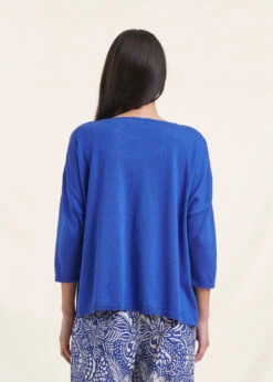 Pull Bleu Roi En Coton Biologique Manches 3/4 Oversize -Mode Soldes Boutique FH PU SELFIX A 165 b