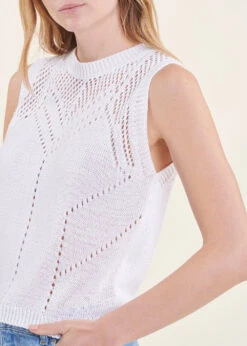 Pull Blanc Sans Manches Encolure Ronde -Mode Soldes Boutique FH PU VACAO A 701 6