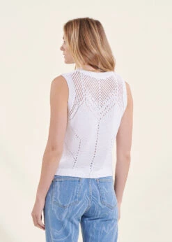 Pull Blanc Sans Manches Encolure Ronde -Mode Soldes Boutique FH PU VACAO A 701 b