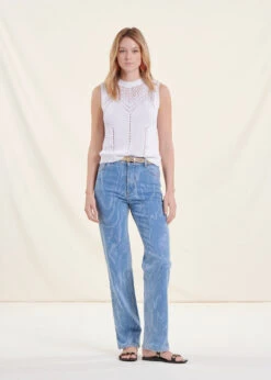 Pull Blanc Sans Manches Encolure Ronde -Mode Soldes Boutique FH PU VACAO A 701 c