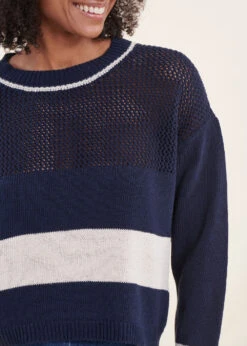 Pull Marinière Bleu Marine Manches Longues Encolure Ronde -Mode Soldes Boutique FH PU VAELLE M 159 6