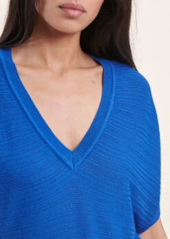 Pull Bleu Roi Manches Courtes Col V -Mode Soldes Boutique FH PU VISKAN 1234 6