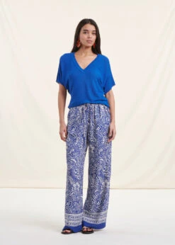 Pull Bleu Roi Manches Courtes Col V -Mode Soldes Boutique FH PU VISKAN 1234 c