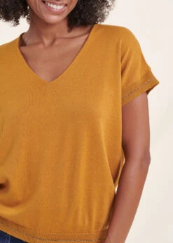 Pull Moutarde Manches Courtes Col V -Mode Soldes Boutique FH PU VOUTCH 148 6