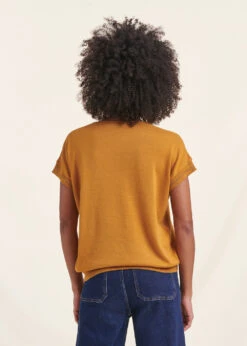 Pull Moutarde Manches Courtes Col V -Mode Soldes Boutique FH PU VOUTCH 148 b