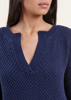 Pull Bleu Marine Manches Longues Encolure Tunisienne -Mode Soldes Boutique FH PU VUPA 608 6